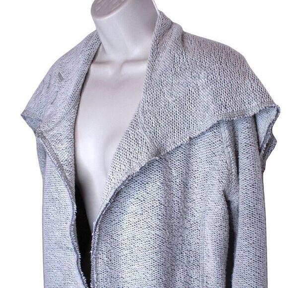 Trouble At The Mill Long Open Cardigan Sweater in Gray & White Size Small - Picture 7 of 13